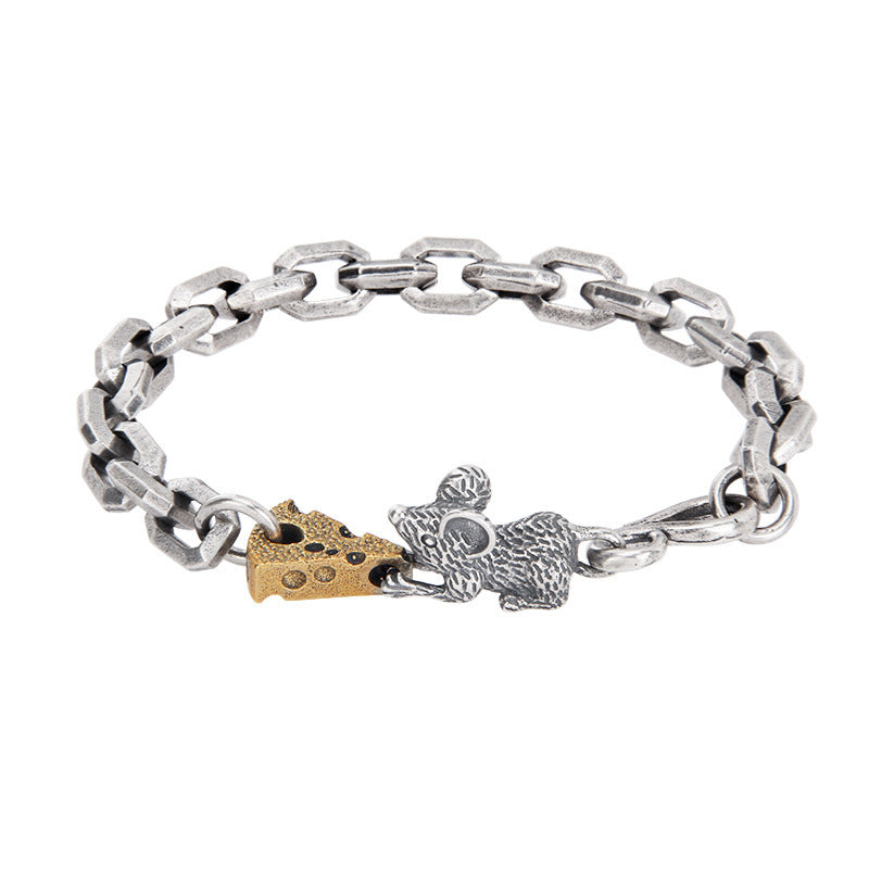 Sterling Silver Vintage Distressed Mouse Bracelet