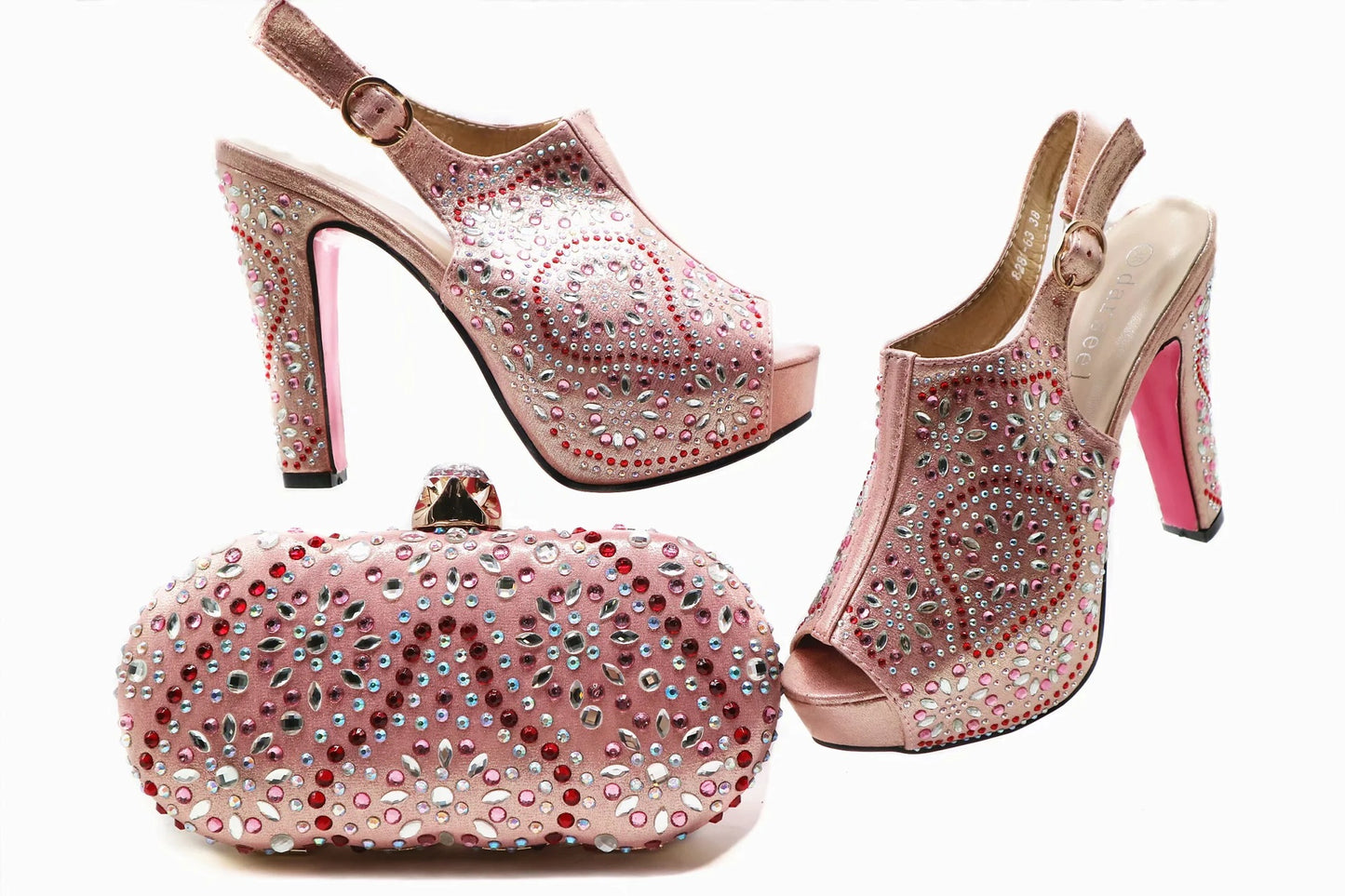 Faux Leather Rhinestone Bag With Pointed Fish Mouth High Heels Suit