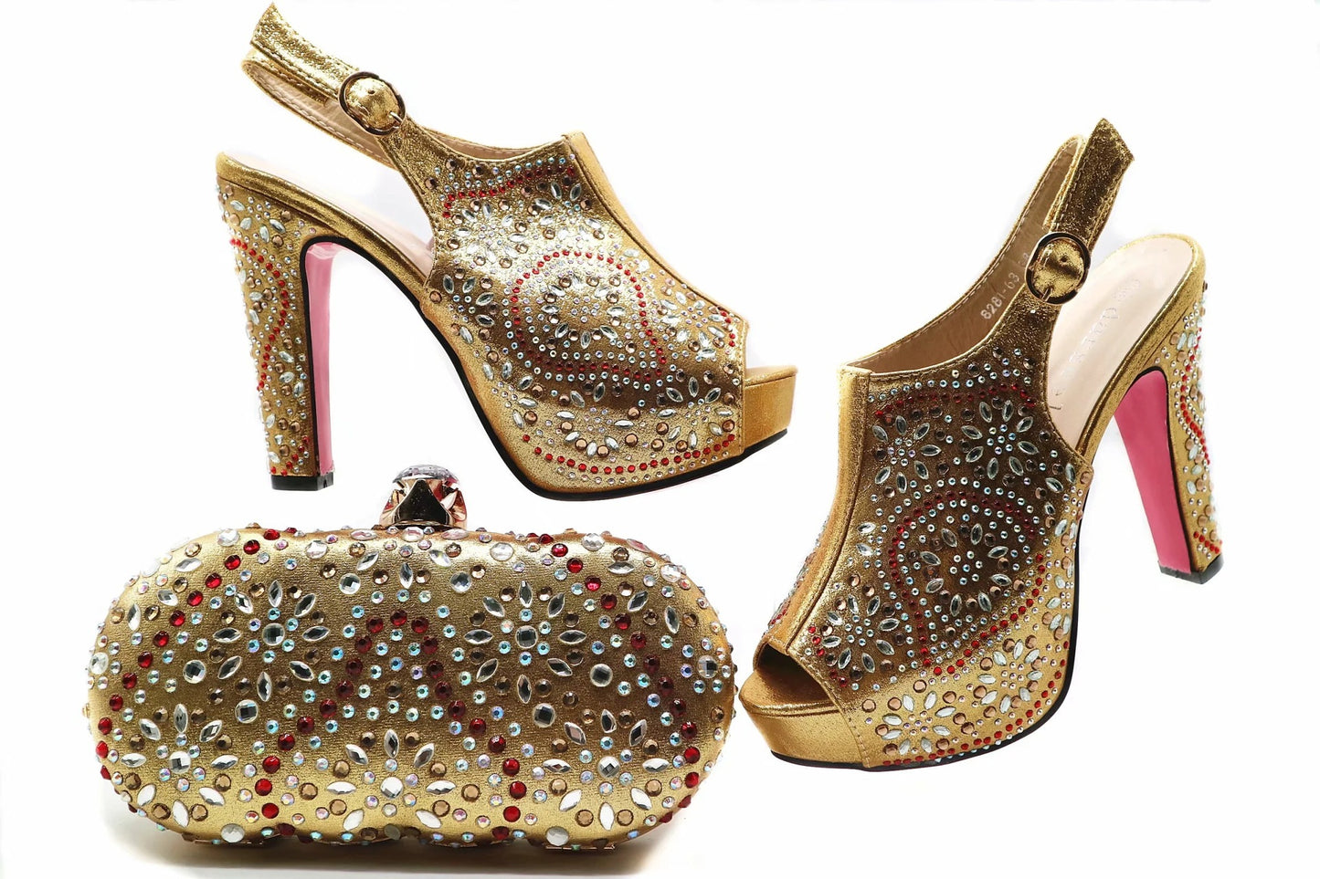 Faux Leather Rhinestone Bag With Pointed Fish Mouth High Heels Suit