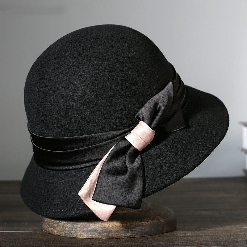 Japanese Black Retro Easy Matching Wool Warm Bucket Hat