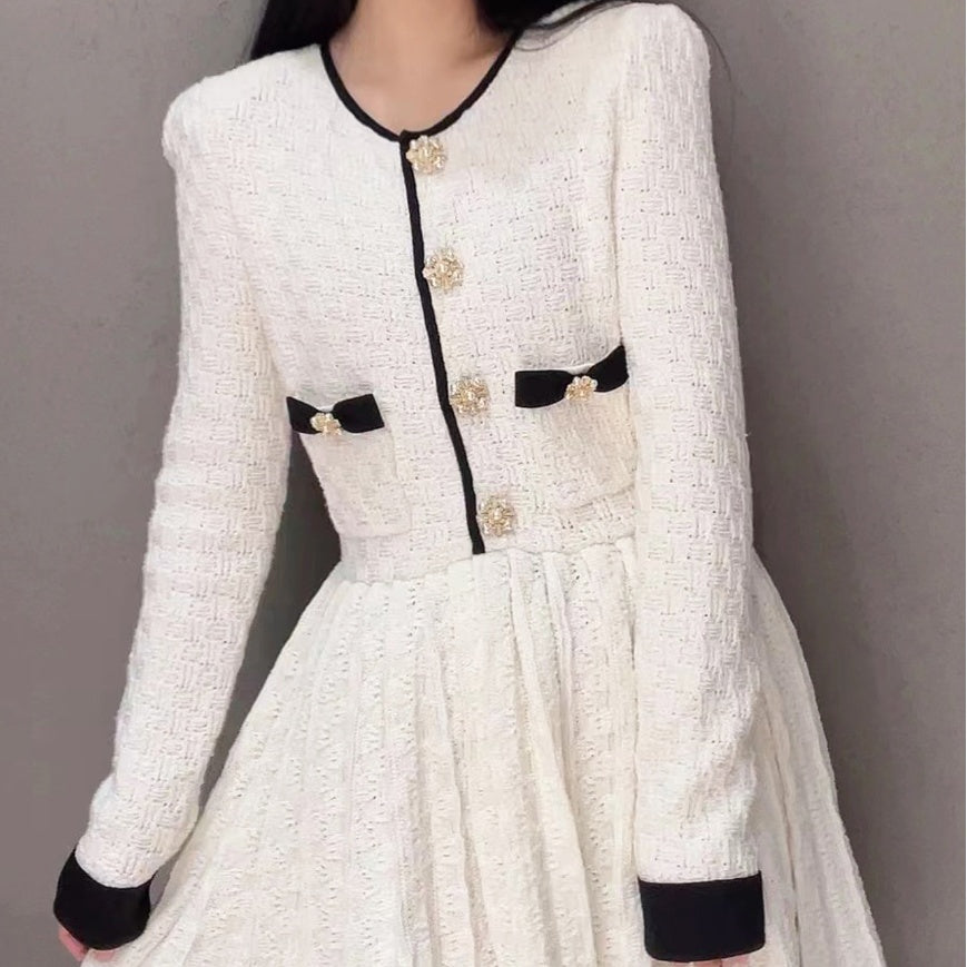 Elegant Ivory White Classic Style Slimming A- Line Dress