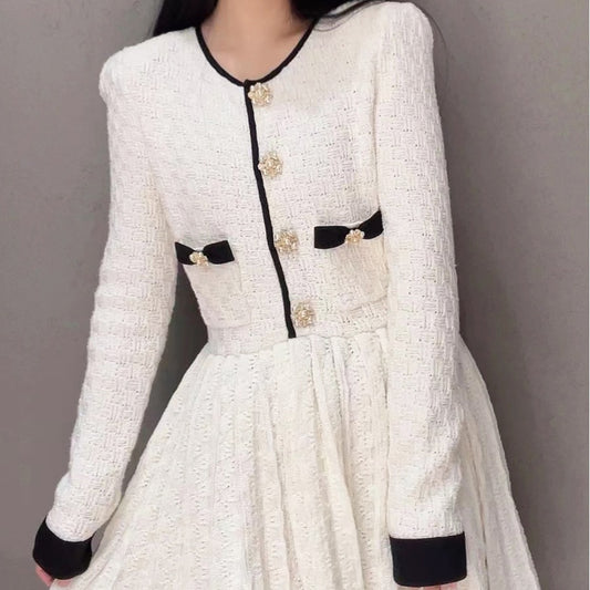 Elegant Ivory White Classic Style Slimming A- Line Dress