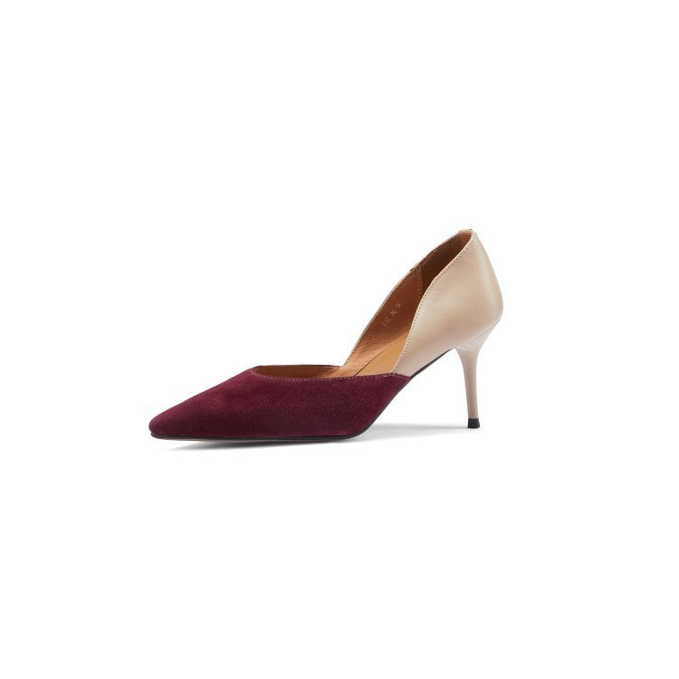 Commuter High Heels Women's Pointed-toe Colorblock Shallow Mouth
