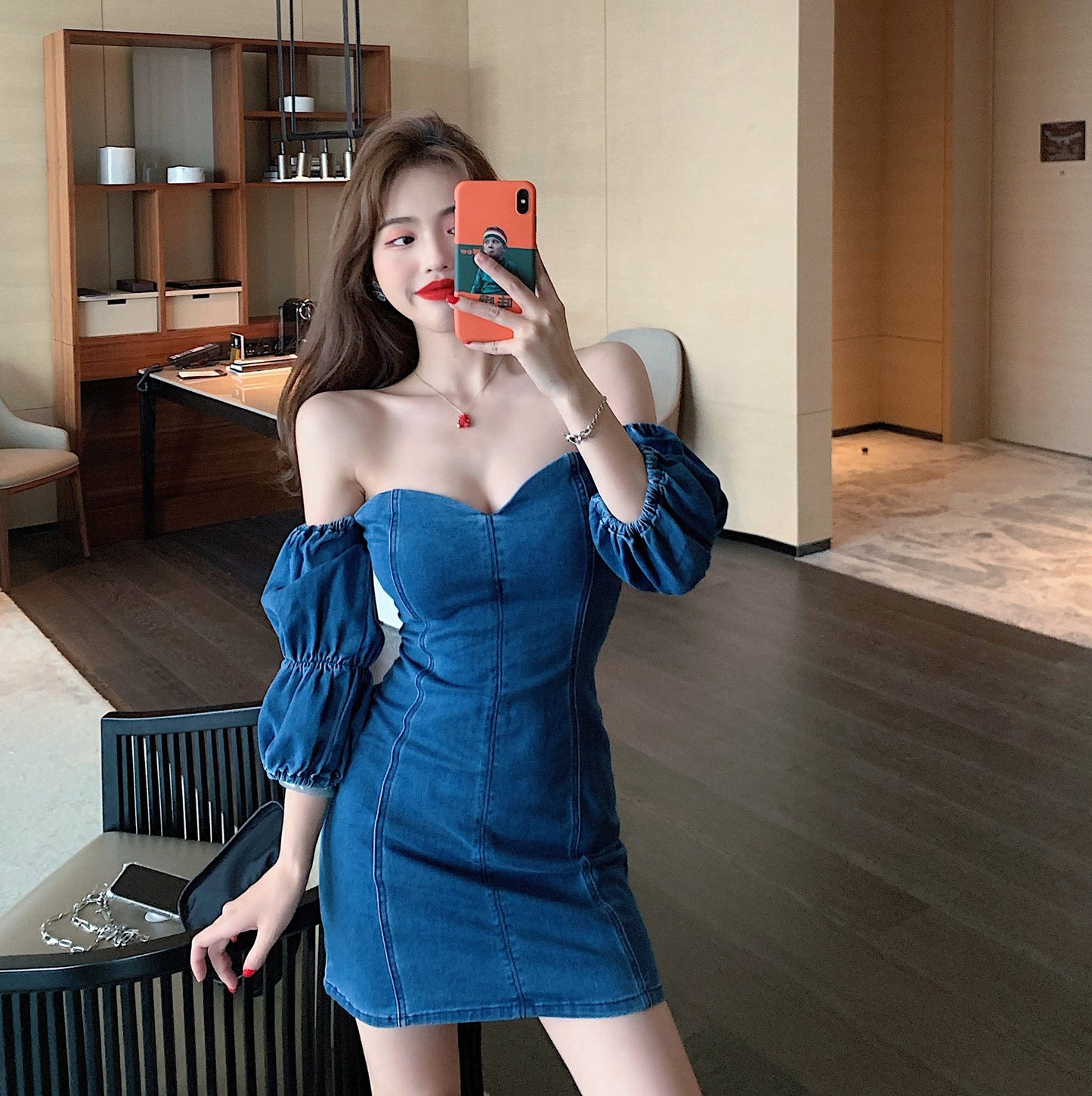 Temperament Goddess Fan Xian Thin Denim Dress