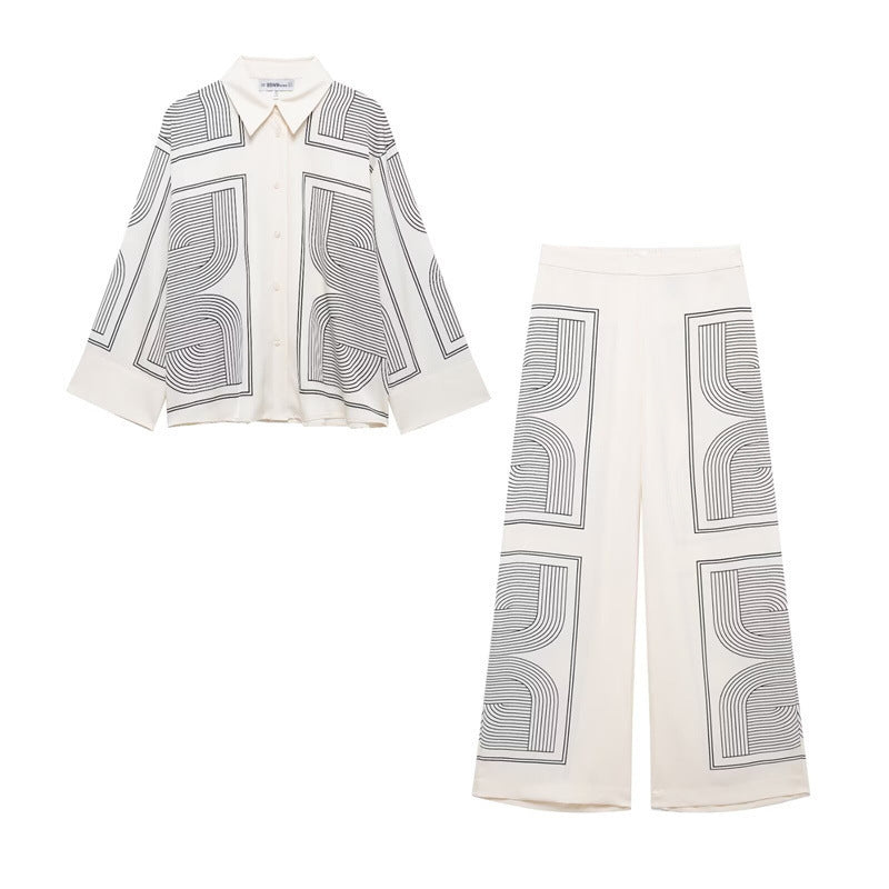 New European And American Style Women's Fashion Casual Printing Diagonal Cloth Shirt