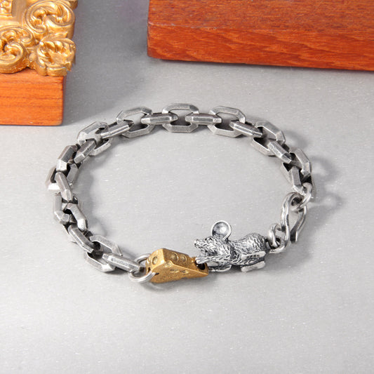 Sterling Silver Vintage Distressed Mouse Bracelet