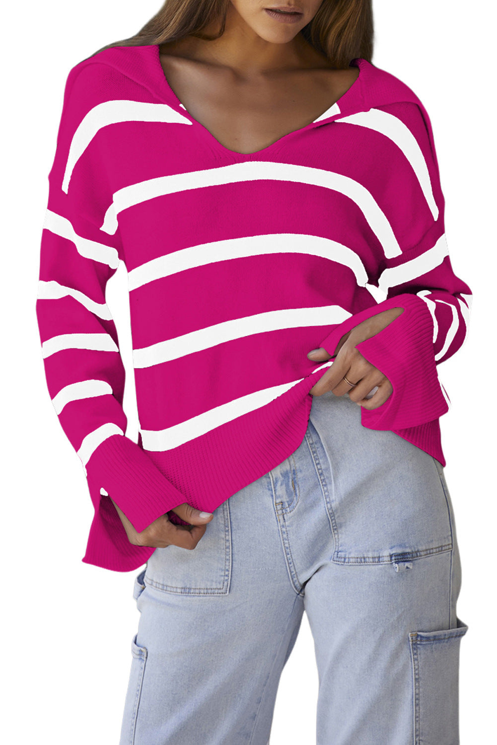 Autumn And Winter Loose Striped Sweater For Women