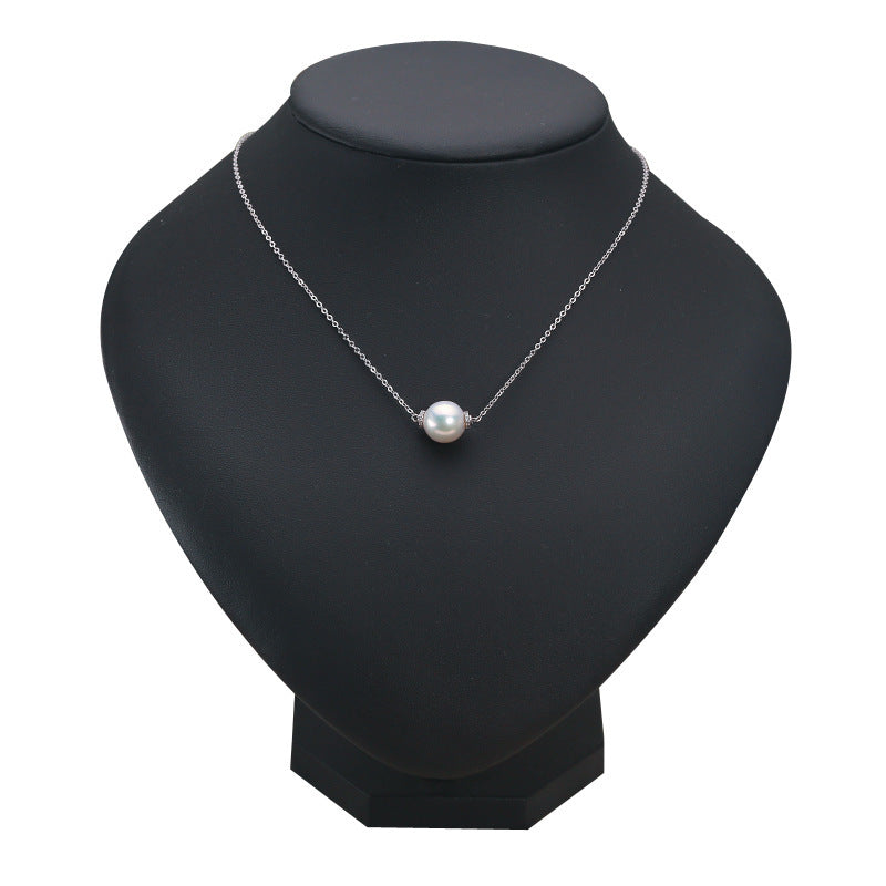 S925 Silver Single Pendant O-shaped Chain Freshwater Real Pearl Necklace
