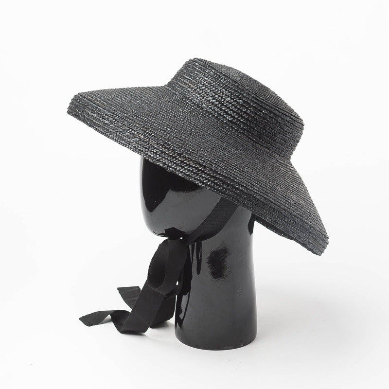 Women's New Vintage Flat Top Straw Straw Big Brim Hat