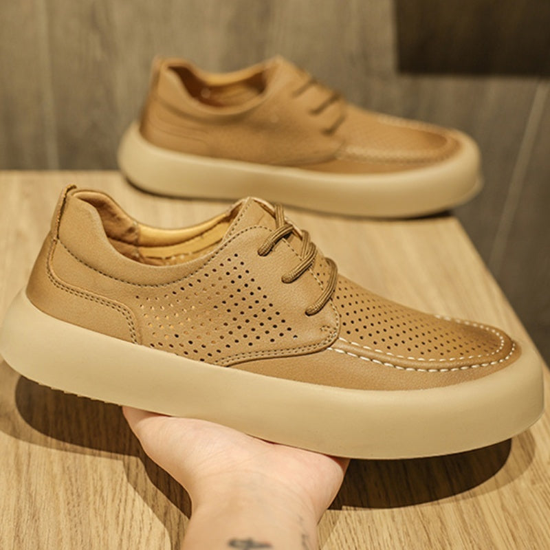 Men's Botton Width Height Increasing, Brown Lace-up Cutout Single Layer Sports And Leisure