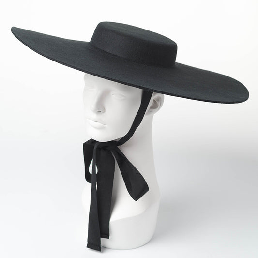 Light Flat Big Brim Wool Top Hat