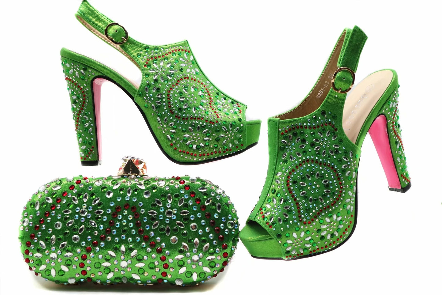 Faux Leather Rhinestone Bag With Pointed Fish Mouth High Heels Suit