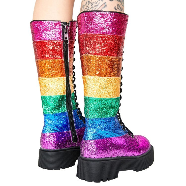 Sequins Color Matching Straps Martin Boots Trifle Platform Contrast Color