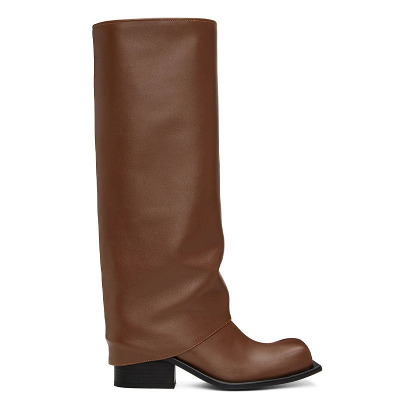 Large Apron Boots Thick Square Round Head Long Canister Boots