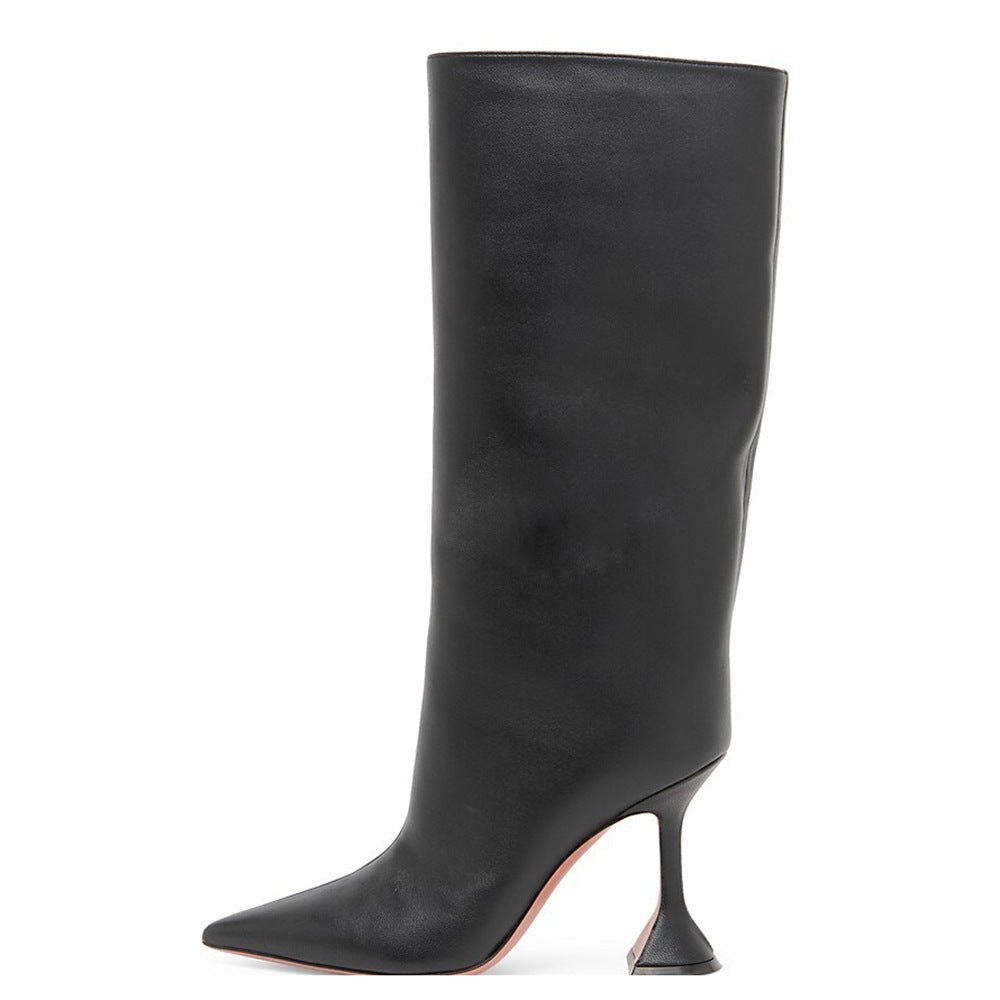Simple Pointed Wine Cup Heel High Leg Boot