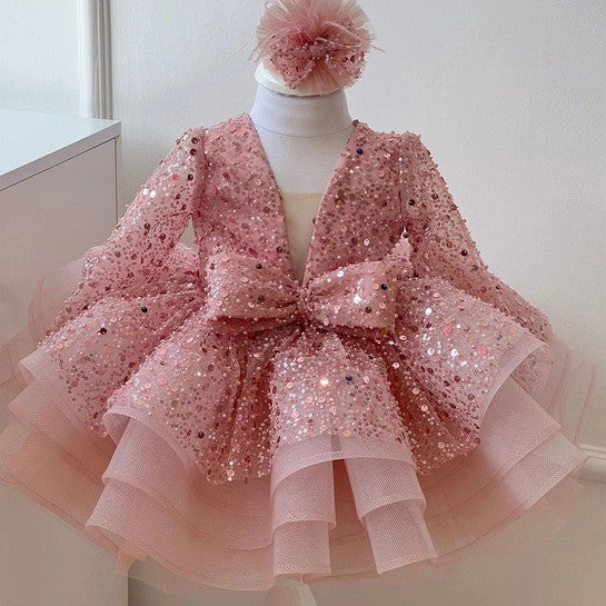 Sequin Girls' Poncho Skirt Full Dress
