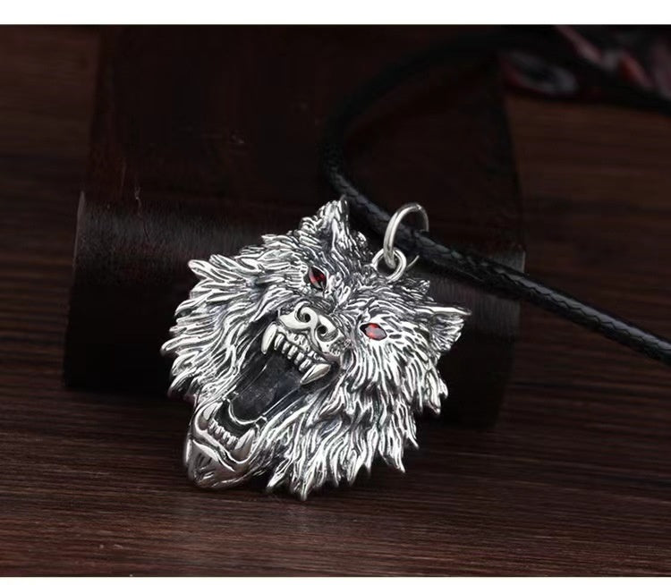 Vintage Sterling Silver Men's Wolf Head Necklace