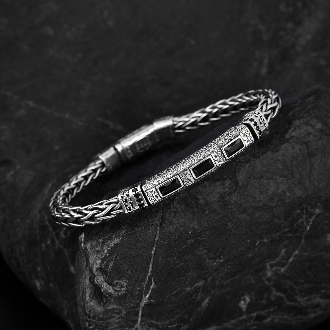 Sterling Silver Hand-woven Inlaid Zircon Hemp Rope Bracelet