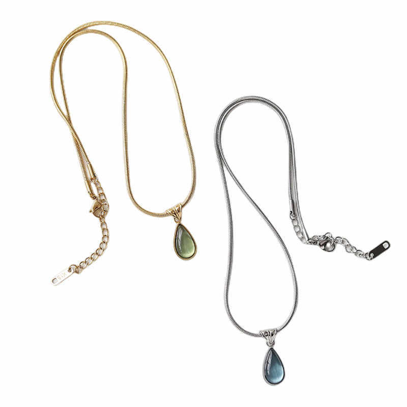 Green Blue Water Drop Pendant Vintage Olive Necklace For Women