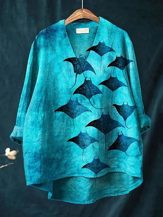 Fashion Digital Printing Large Wide V-neck Top