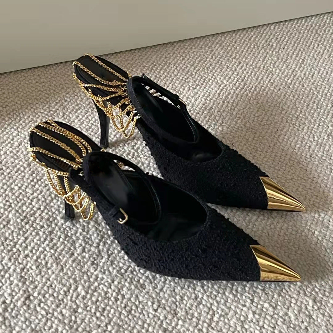Women's Pointed Toe Stiletto Chain High Heels