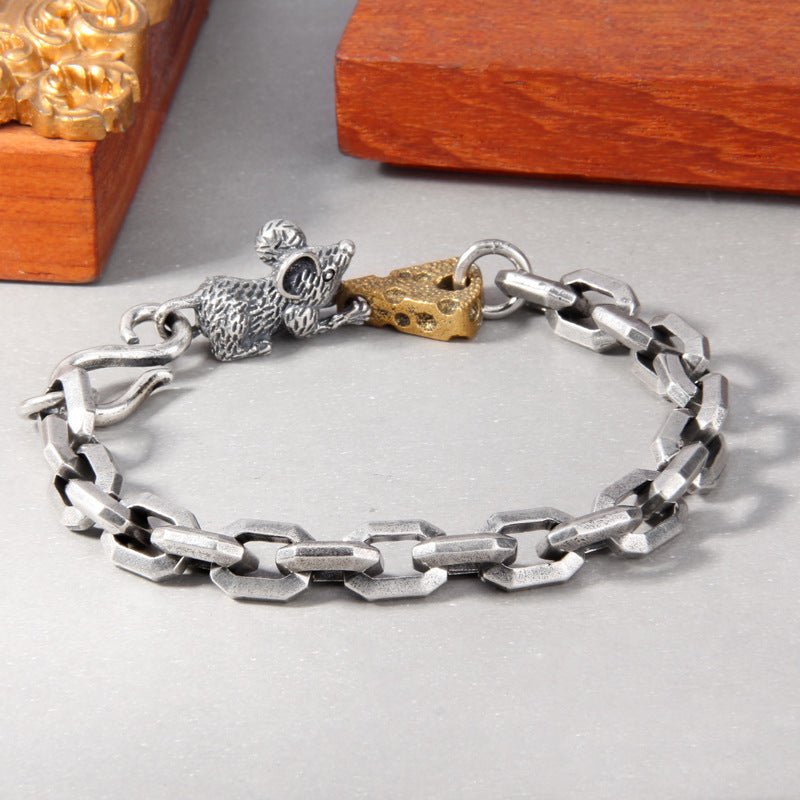 Sterling Silver Vintage Distressed Mouse Bracelet