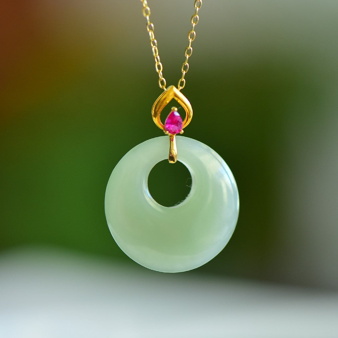Hetian Jade Princess Buckle Pendant 18K Gold Necklace