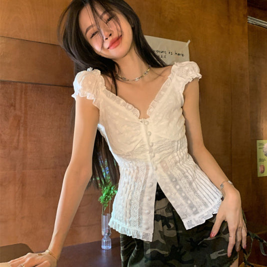 Women's Casual Slimming White Lace Blouse