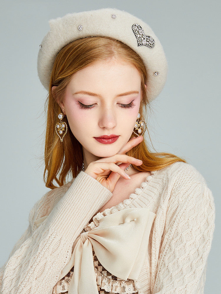New Japanese Age-reducing Painter Love Rhinestone Beret