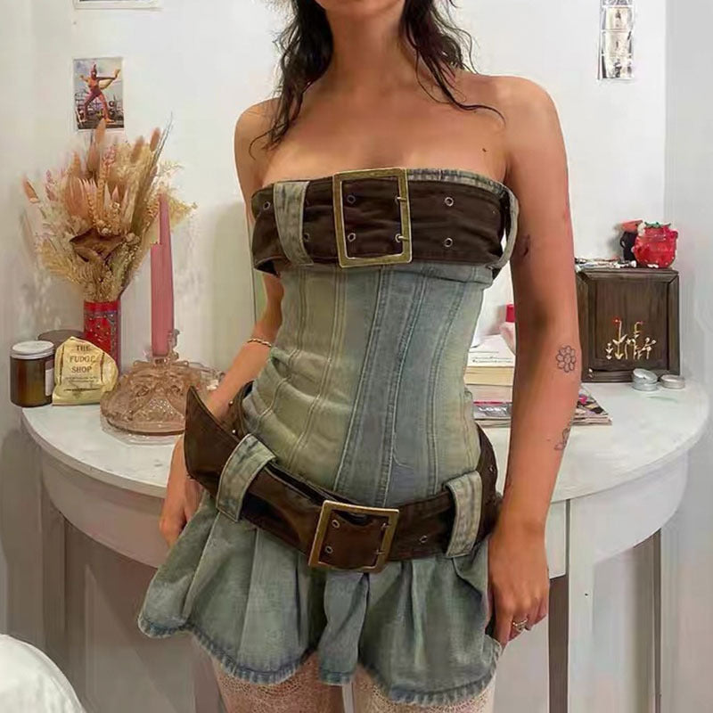 Women's Fashion Strapless Denim Dress