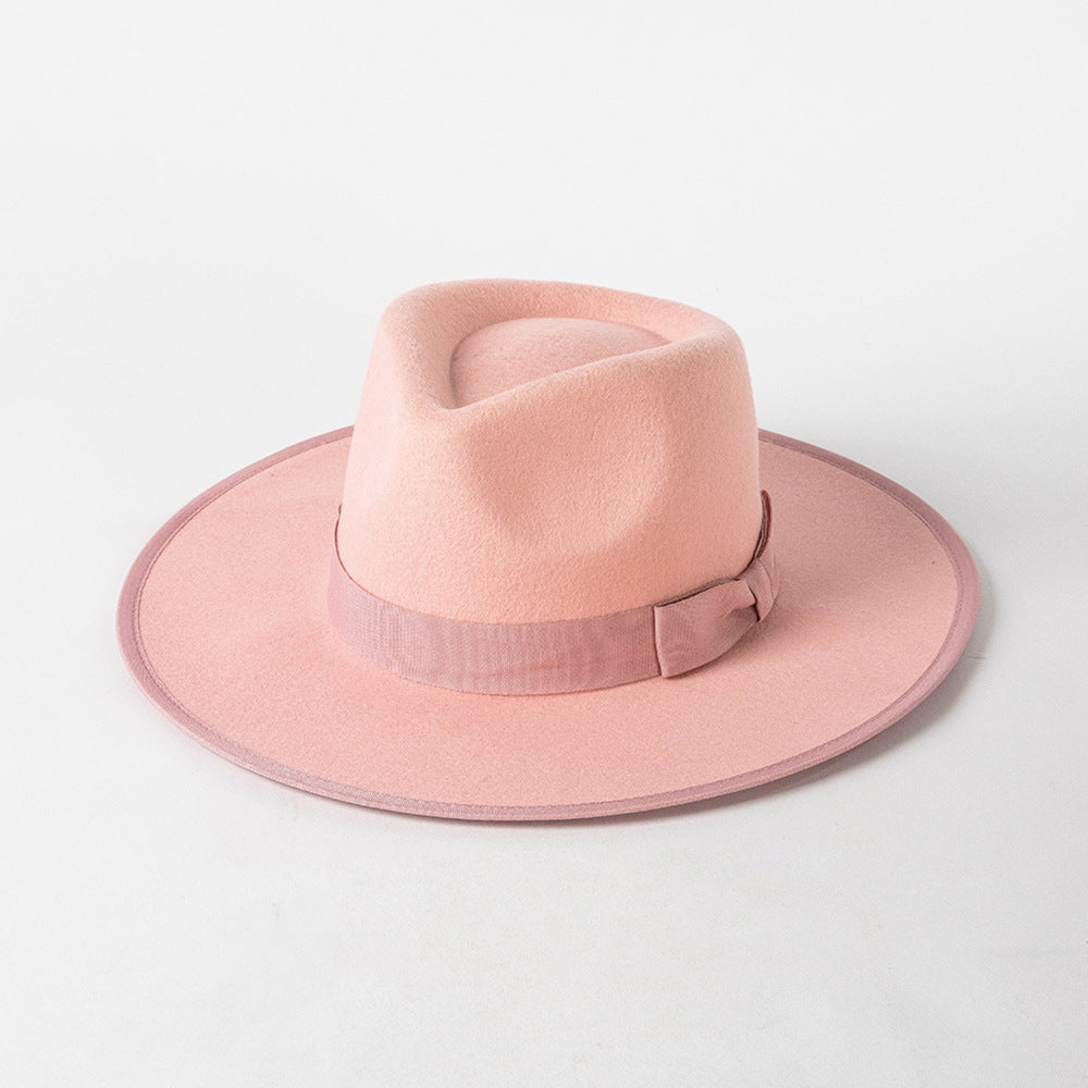 New Fashion Retro Crown Jazz Top Bow Wrapped Woolen Top Hat