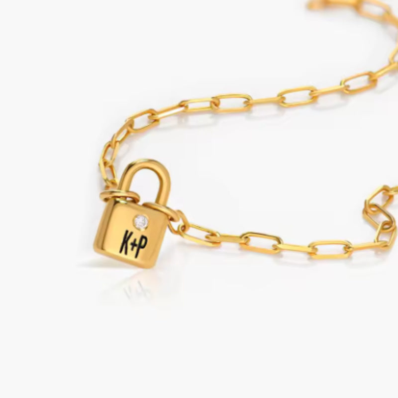 3D Customization Initial Lock Necklace With Diamonds 925 Silver Necklace