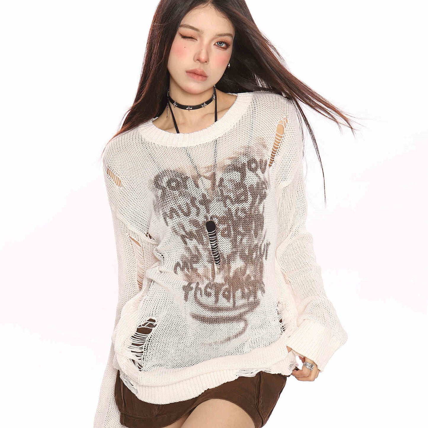 American Design Worn Hollow Sun Protection Sweater