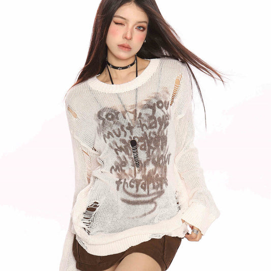 American Design Worn Hollow Sun Protection Sweater