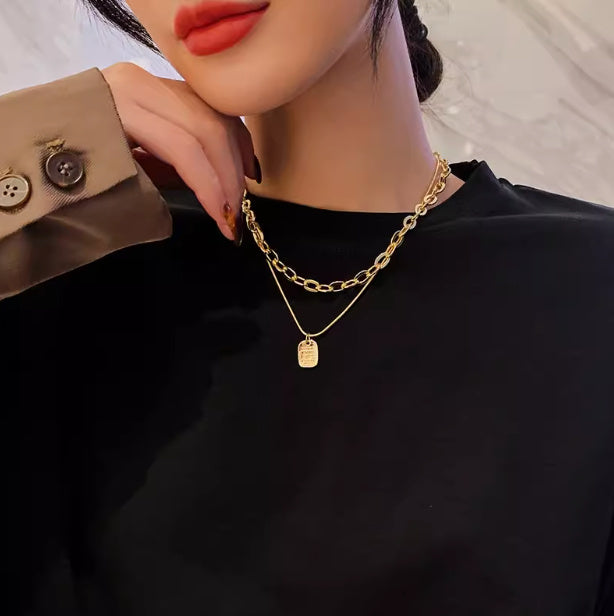 Letter Tag Double Layer Necklace