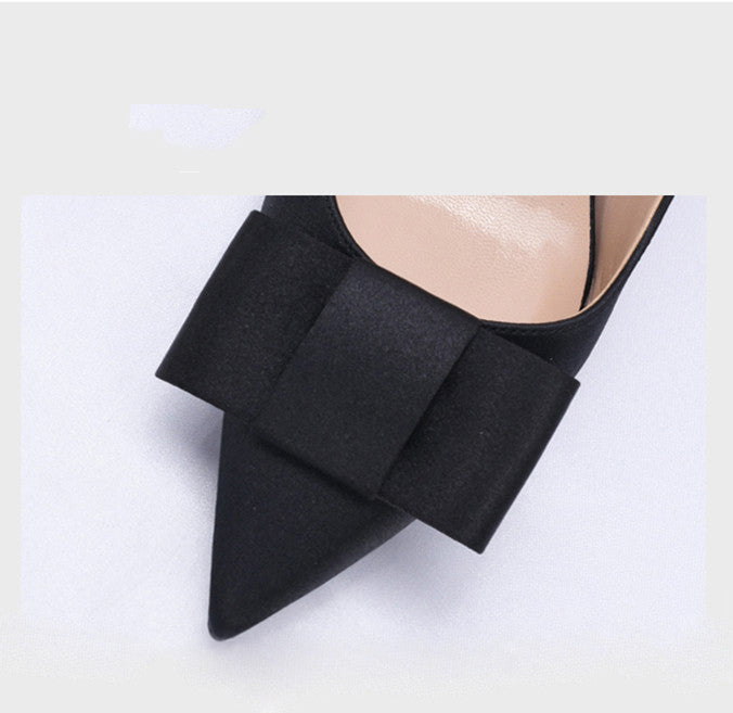 Bowknot Black Satin Pointed Stiletto Heels