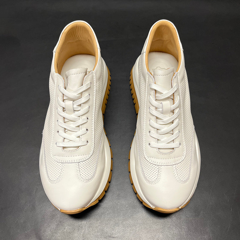 Genuine Leather Breathable Hollow Men's High-end Platform Casual Leather Shoes
