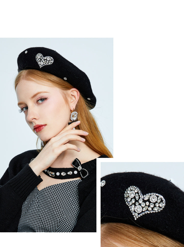 New Japanese Age-reducing Painter Love Rhinestone Beret