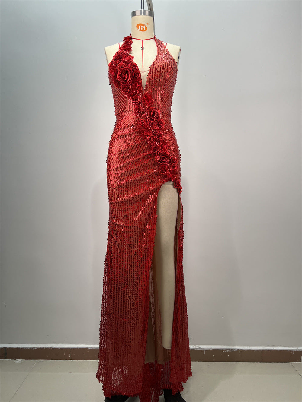 Backless Slim Fit Split Sequined Party Evening Dress
