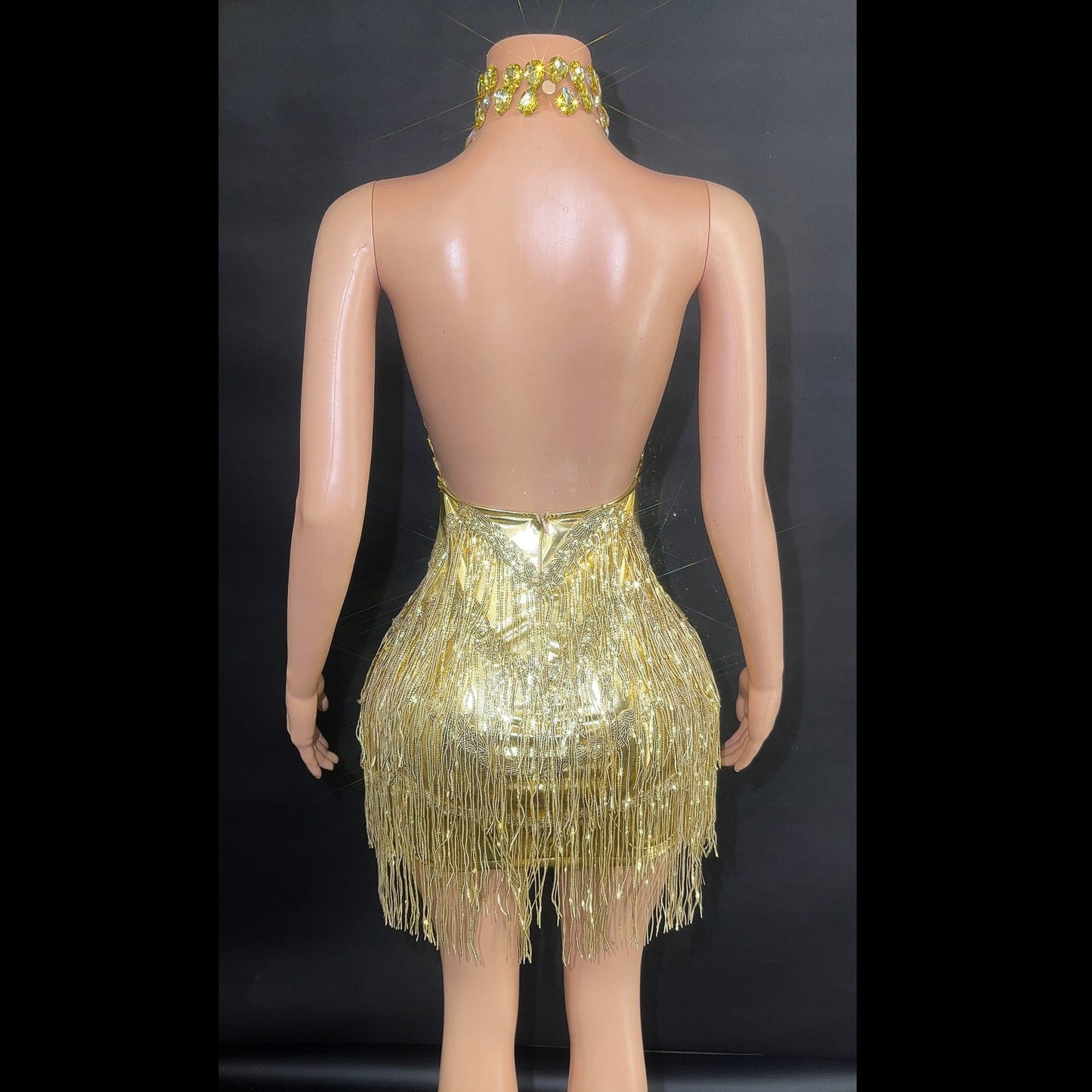 Women's Sequined Tassel Full Diamond Halter Dress