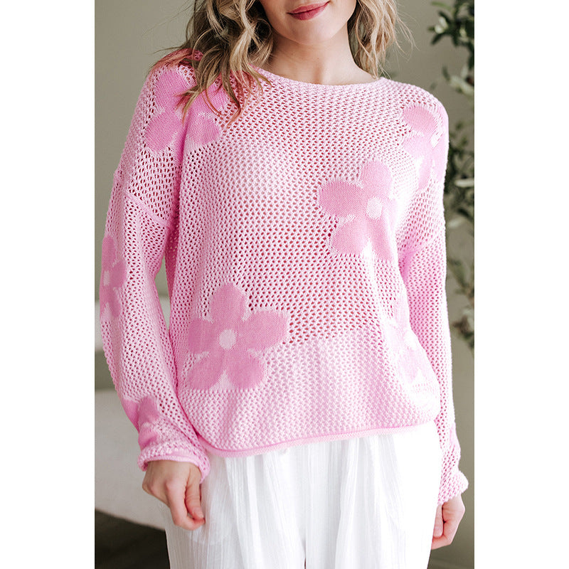 European And American Thin Casual Hollow Knitted Long-sleeved Top