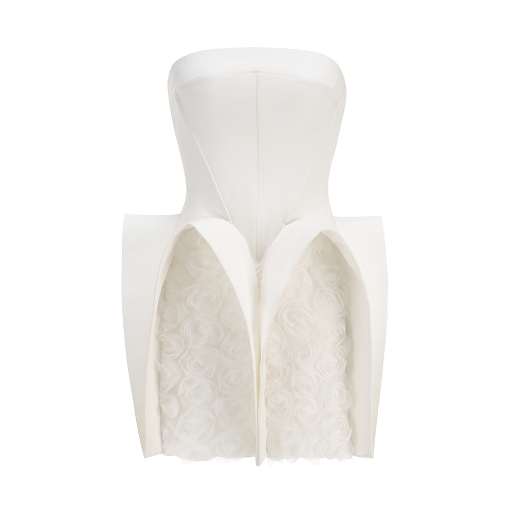 New Sexy White Bra U-shaped Flower Dress