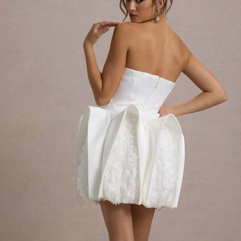 New Sexy White Bra U-shaped Flower Dress