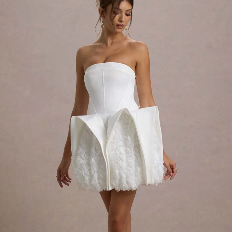 New Sexy White Bra U-shaped Flower Dress