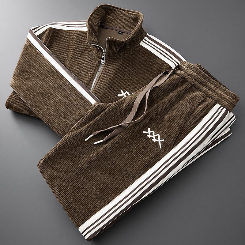 Warm Sports Suit Men's Zipped Stand Collar Cardigan