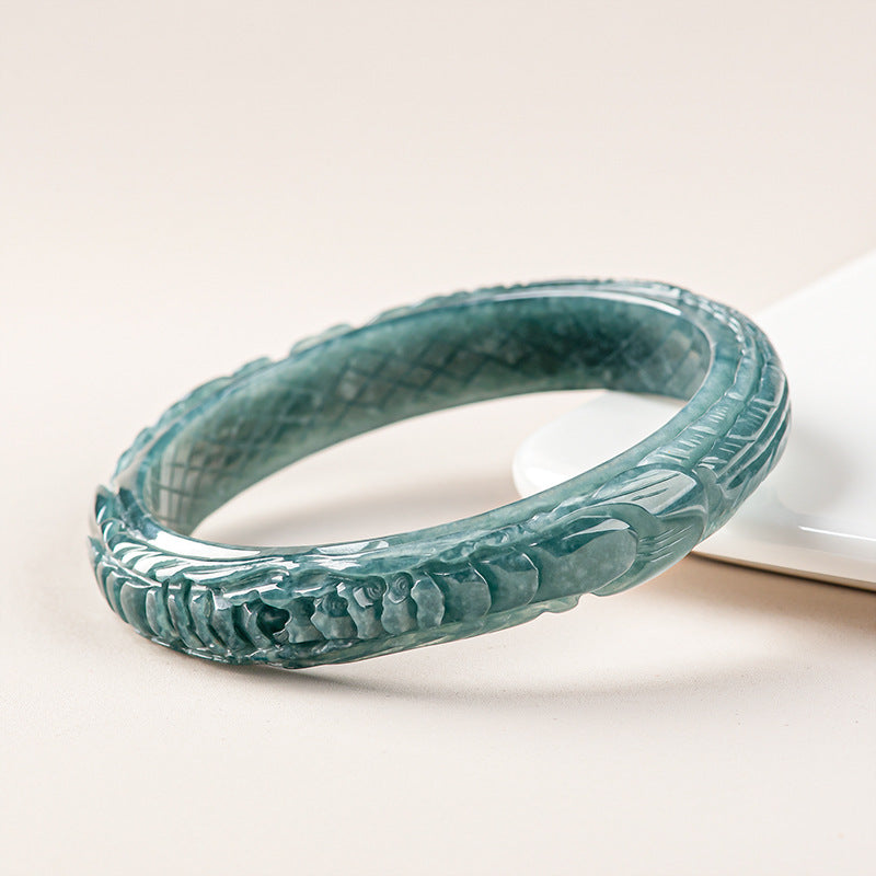 Natural Emerald Blue Water Positive Circle Three-dimensional Carved Bracelet