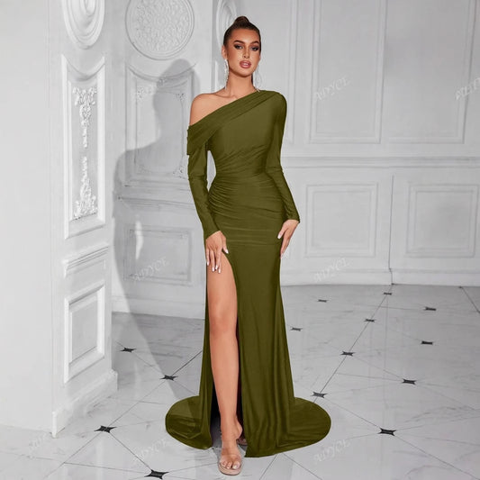 Fashion Diagonal Collar Irregular Long Sleeve Slim Fit Dress