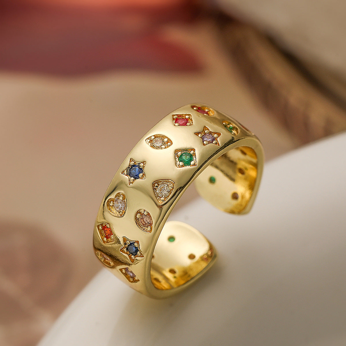 Personality Double Row Zircon Geometric Open Ring