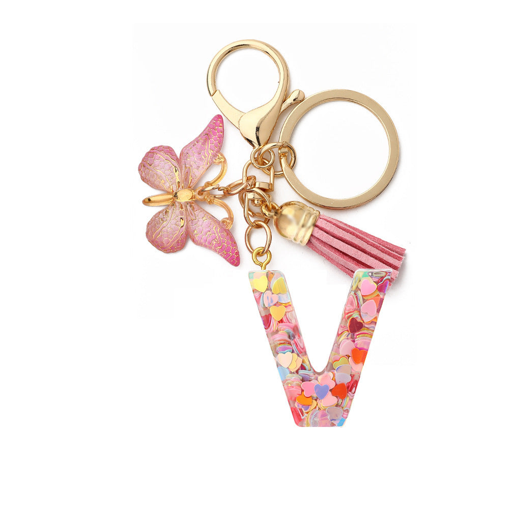 Resin English Letter Epoxy Butterfly Pendant Key Ring