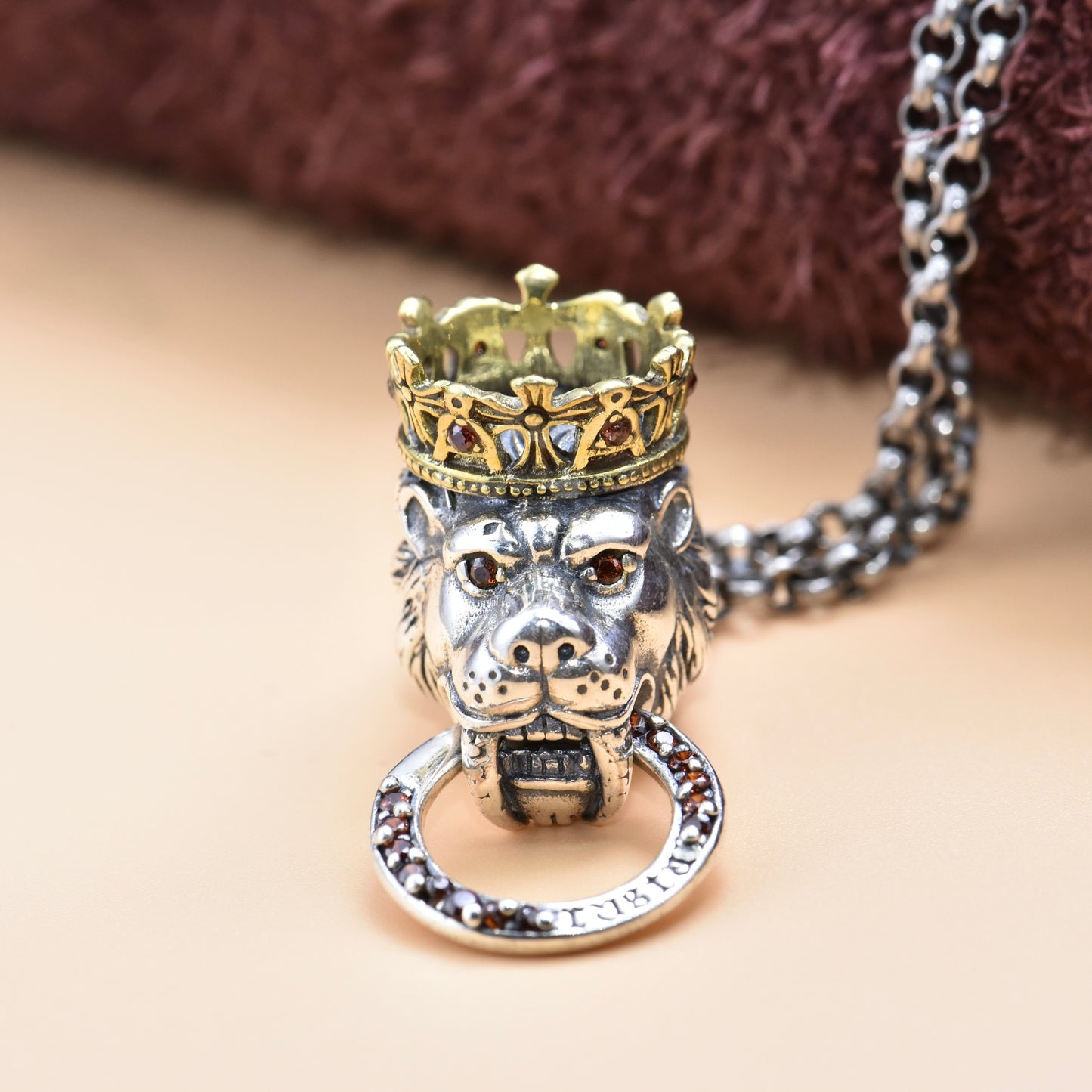 S925 Silver Vintage Lion Pendant Keychain Pendant
